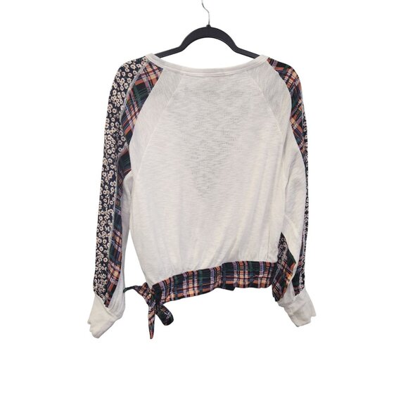 Umgee Womens S  Boho Wrap Style Top With Mixed Print Sleeves  Plaid Tie Hem 2546 - Picture 2 of 7